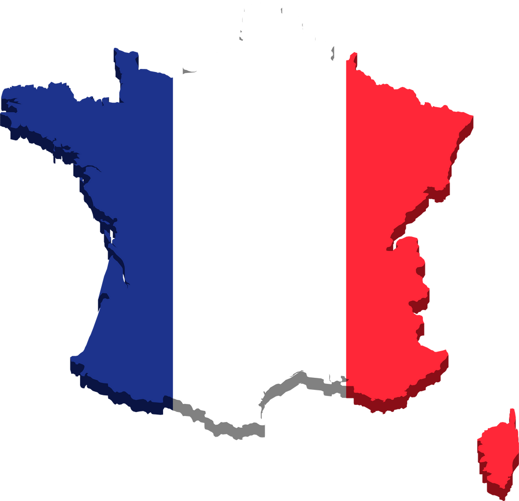 3d isometric Map of France with national flag